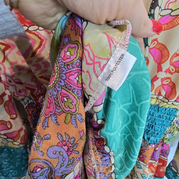 Tipsy Gipsy Colorful Patchwork Boho Tie-Front Mini Dress Size M - Picture 9 of 13